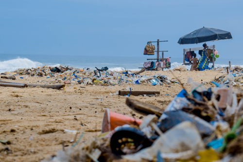 Plastic pollution on a beach