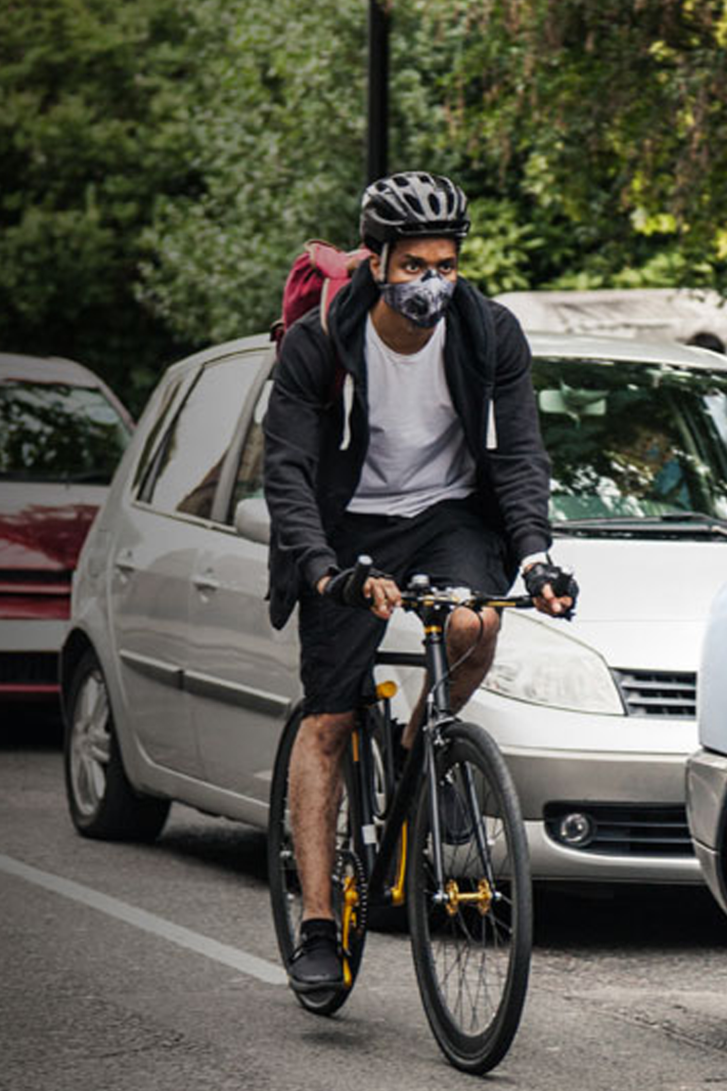 Man cycling in road